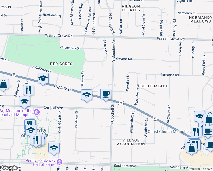 map of restaurants, bars, coffee shops, grocery stores, and more near 4073 Dumaine Way in Memphis