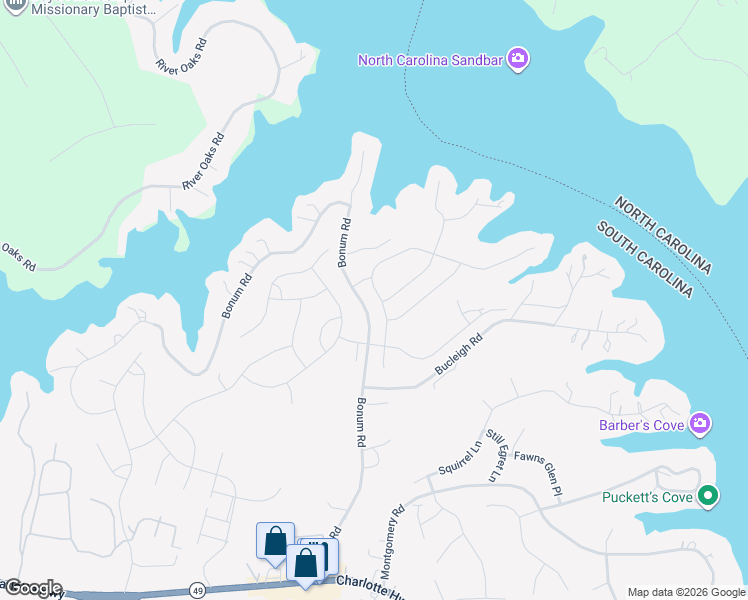 map of restaurants, bars, coffee shops, grocery stores, and more near 487 Sandbar Point in Clover