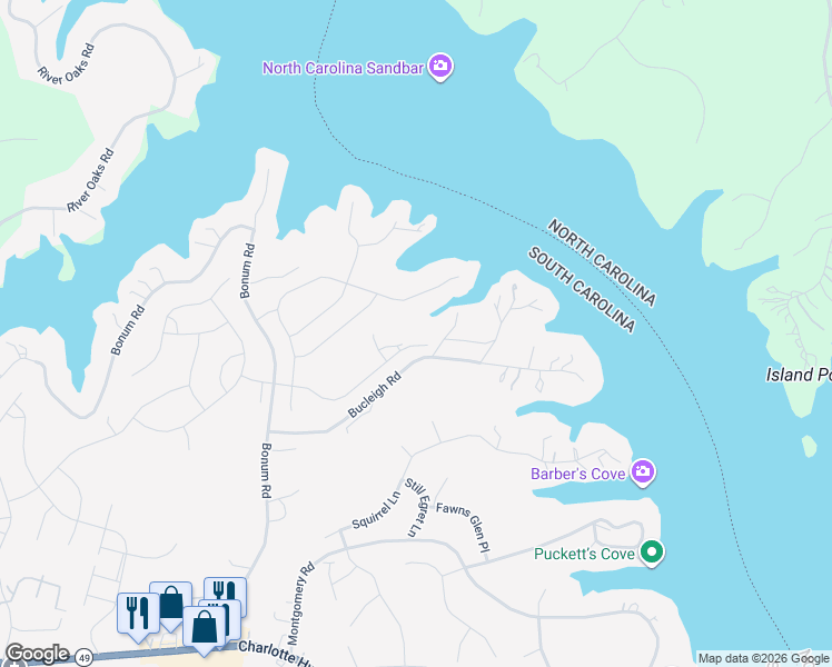map of restaurants, bars, coffee shops, grocery stores, and more near 141 Clear Cove Lane in Clover
