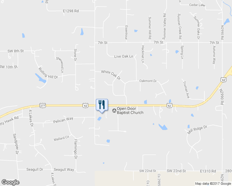 map of restaurants, bars, coffee shops, grocery stores, and more near 1278 Red Oak Lane in Blanchard