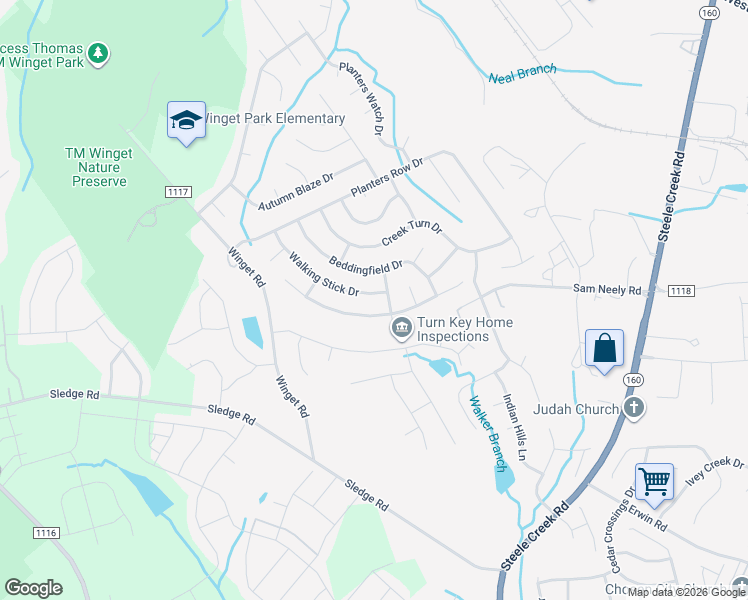 map of restaurants, bars, coffee shops, grocery stores, and more near 12924 Walking Stick Drive in Charlotte