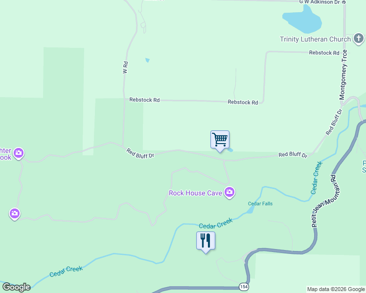 map of restaurants, bars, coffee shops, grocery stores, and more near 655 Red Bluff Drive in Morrilton