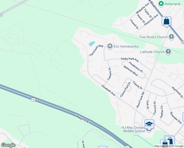 map of restaurants, bars, coffee shops, grocery stores, and more near 103 Buckskin Drive in New Bern