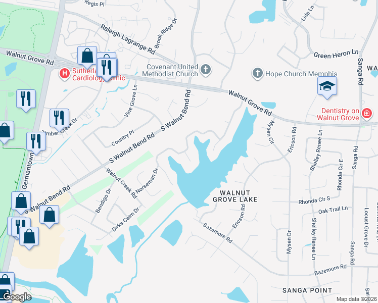 map of restaurants, bars, coffee shops, grocery stores, and more near 124 West Viking Drive in Memphis