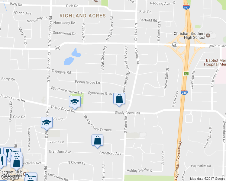 map of restaurants, bars, coffee shops, grocery stores, and more near 5506 Sycamore Grove Lane in Memphis