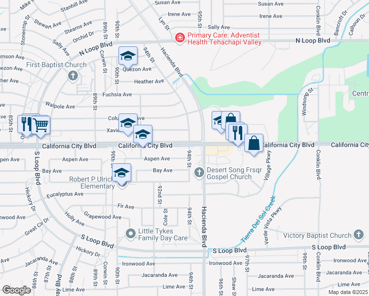 map of restaurants, bars, coffee shops, grocery stores, and more near in California City