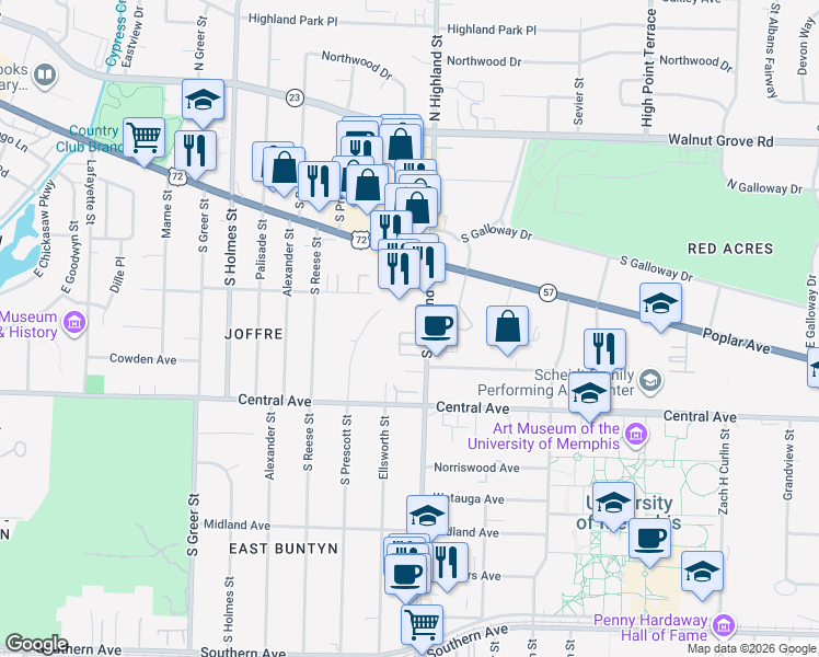 map of restaurants, bars, coffee shops, grocery stores, and more near 229 Windover Grove Drive in Memphis