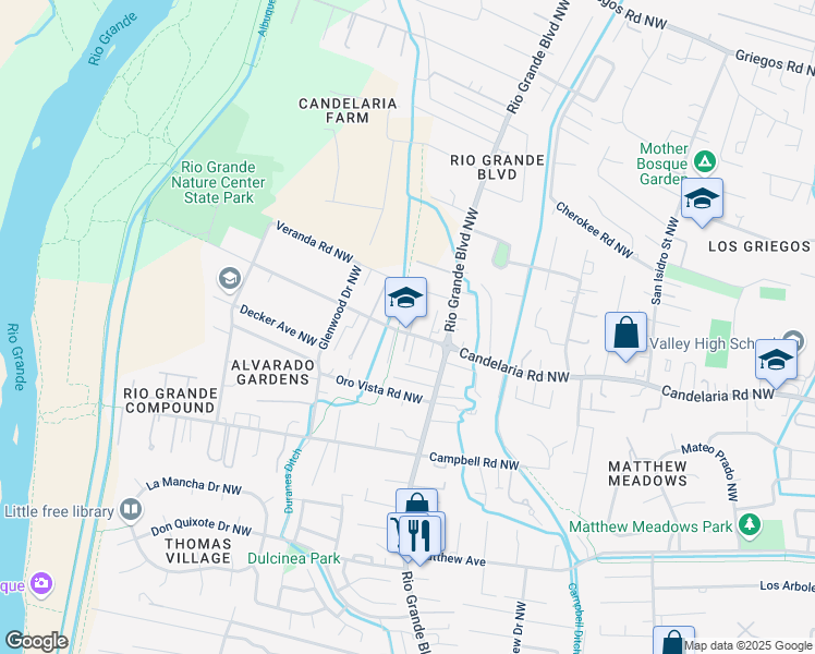 map of restaurants, bars, coffee shops, grocery stores, and more near 3019 Calle San Ysidro Northwest in Albuquerque