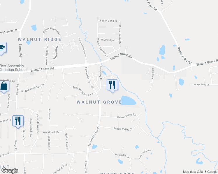 map of restaurants, bars, coffee shops, grocery stores, and more near 36 Bazeberry Road in Memphis