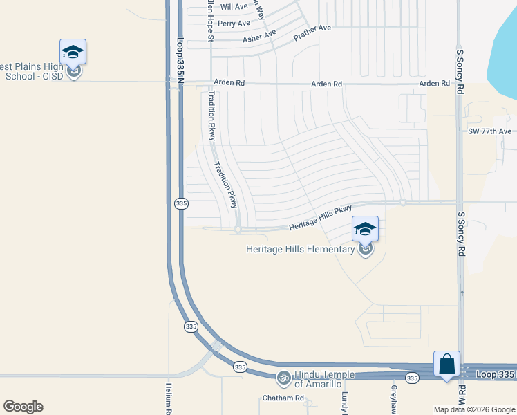 map of restaurants, bars, coffee shops, grocery stores, and more near 9704 Kori Drive in Amarillo