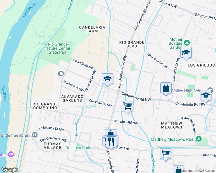 map of restaurants, bars, coffee shops, grocery stores, and more near 3019 Calle San Ysidro Northwest in Albuquerque