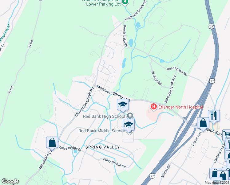 map of restaurants, bars, coffee shops, grocery stores, and more near 641 Morrison Springs Road in Chattanooga