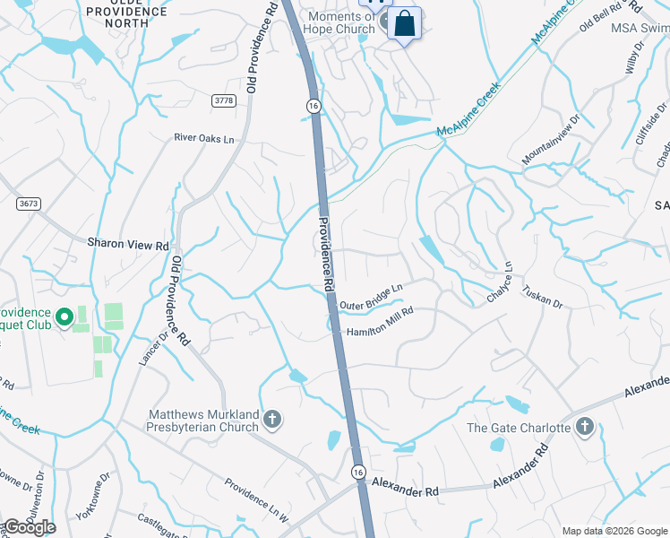 map of restaurants, bars, coffee shops, grocery stores, and more near 6215 Providence Road in Charlotte