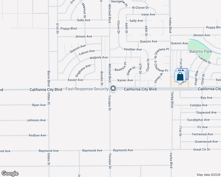 map of restaurants, bars, coffee shops, grocery stores, and more near 6505 California City Boulevard in California City