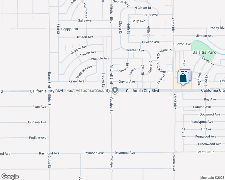 map of restaurants, bars, coffee shops, grocery stores, and more near 6507 California City Boulevard in California City