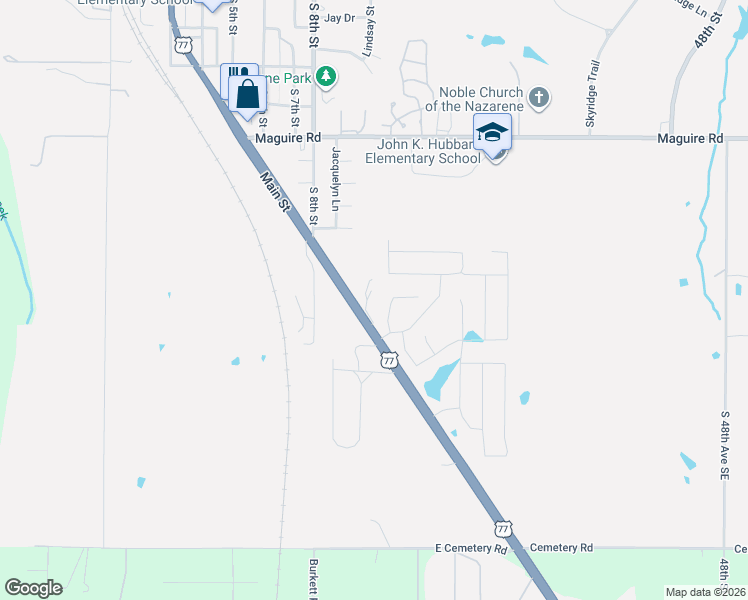 map of restaurants, bars, coffee shops, grocery stores, and more near 1251 U.S. 77 in Noble