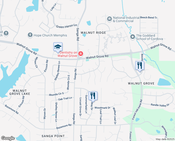 map of restaurants, bars, coffee shops, grocery stores, and more near 8824 East Plantation Oaks Drive in Memphis