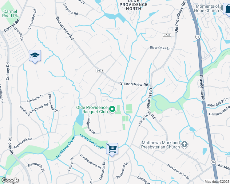 map of restaurants, bars, coffee shops, grocery stores, and more near 6429 Brookbury Court in Charlotte