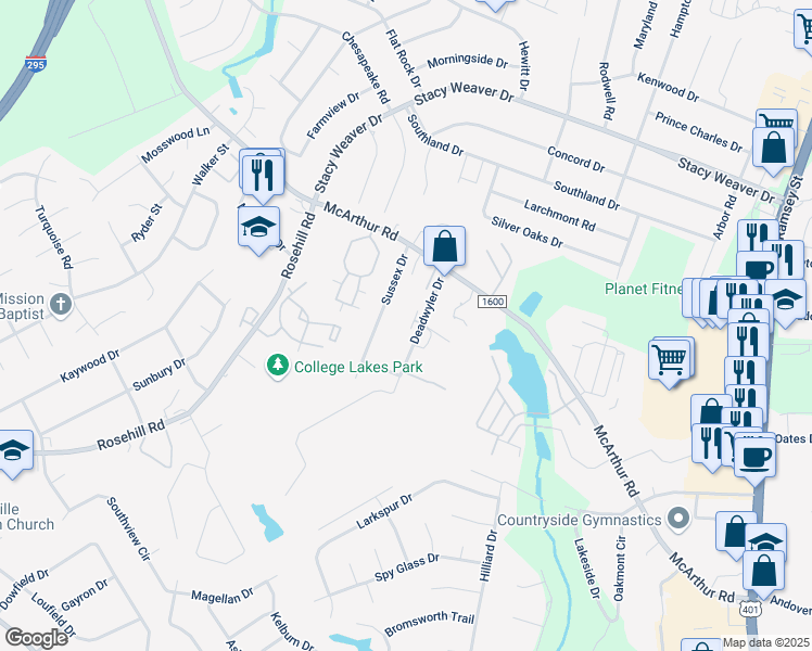 map of restaurants, bars, coffee shops, grocery stores, and more near 4231 Deadwyler Drive in Fayetteville