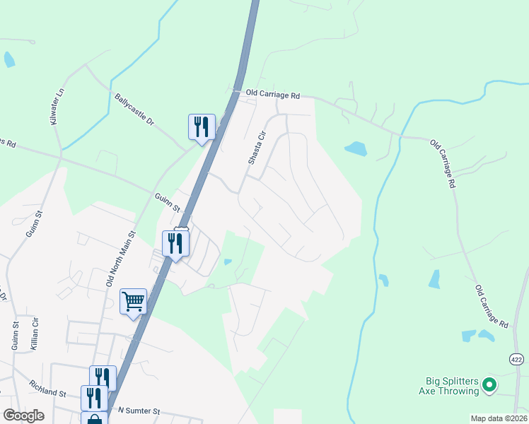 map of restaurants, bars, coffee shops, grocery stores, and more near 518 Canopy Court in Clover