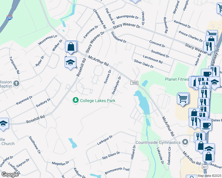 map of restaurants, bars, coffee shops, grocery stores, and more near 4225 Deadwyler Drive in Fayetteville