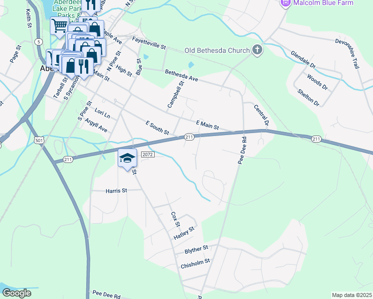 map of restaurants, bars, coffee shops, grocery stores, and more near 109 Pleasant Street in Aberdeen