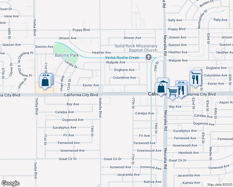 map of restaurants, bars, coffee shops, grocery stores, and more near 7633 California City Boulevard in California City