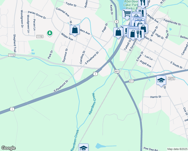map of restaurants, bars, coffee shops, grocery stores, and more near 32245 U.S. Route 1 in Aberdeen