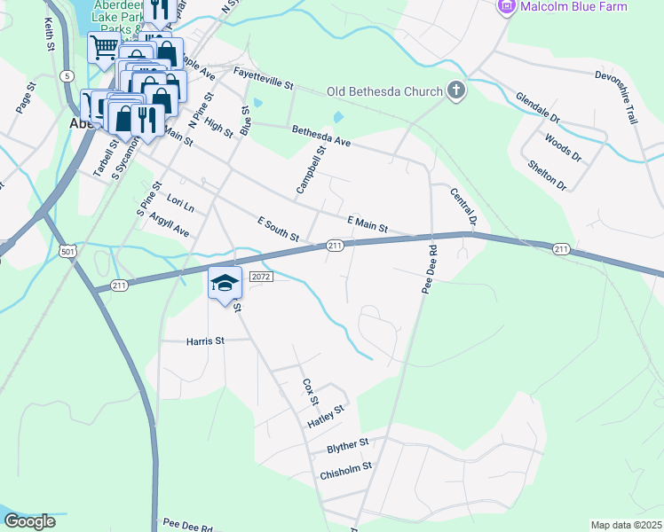 map of restaurants, bars, coffee shops, grocery stores, and more near 109 Pleasant Street in Aberdeen