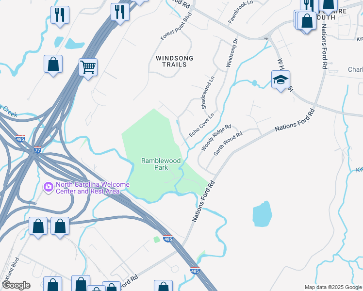 map of restaurants, bars, coffee shops, grocery stores, and more near 898 Echo Cove Lane in Charlotte