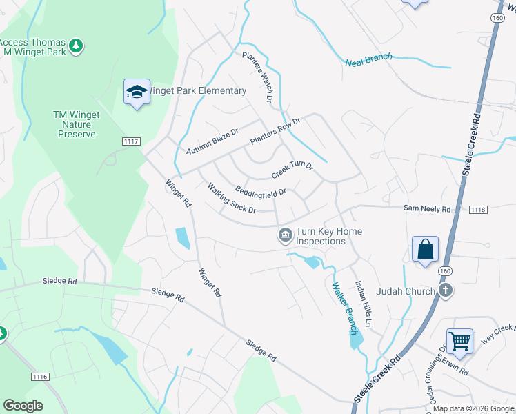 map of restaurants, bars, coffee shops, grocery stores, and more near 12924 Walking Stick Drive in Charlotte