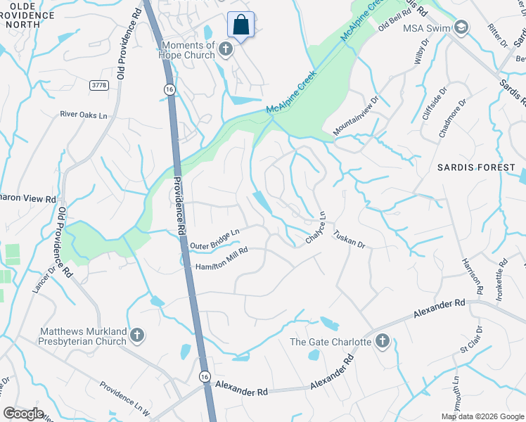 map of restaurants, bars, coffee shops, grocery stores, and more near 6619 Outer Bridge Lane in Charlotte