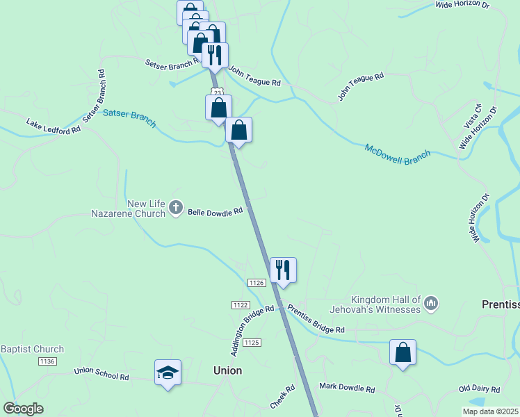 map of restaurants, bars, coffee shops, grocery stores, and more near 3590 Georgia Road in Franklin
