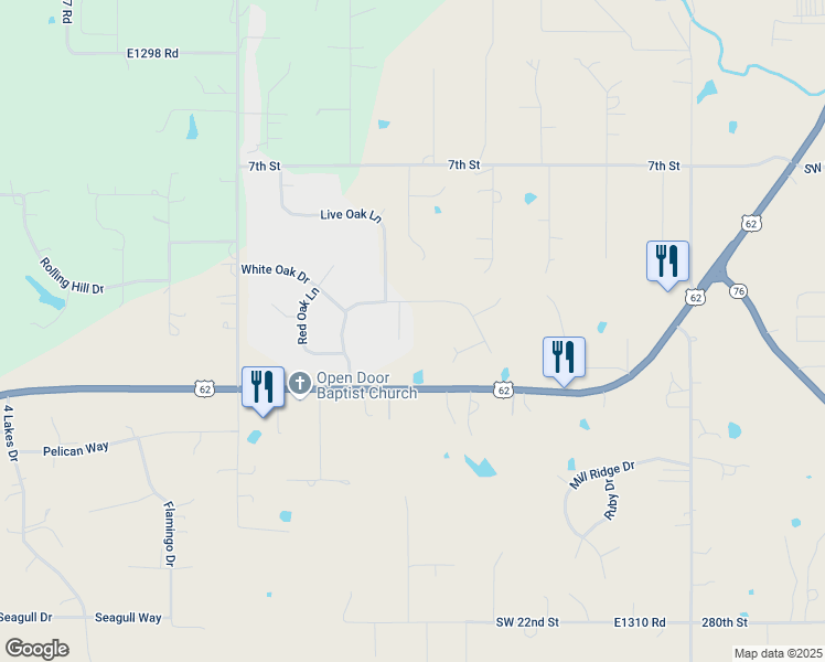 map of restaurants, bars, coffee shops, grocery stores, and more near 1288 Blackjack Circle in Blanchard