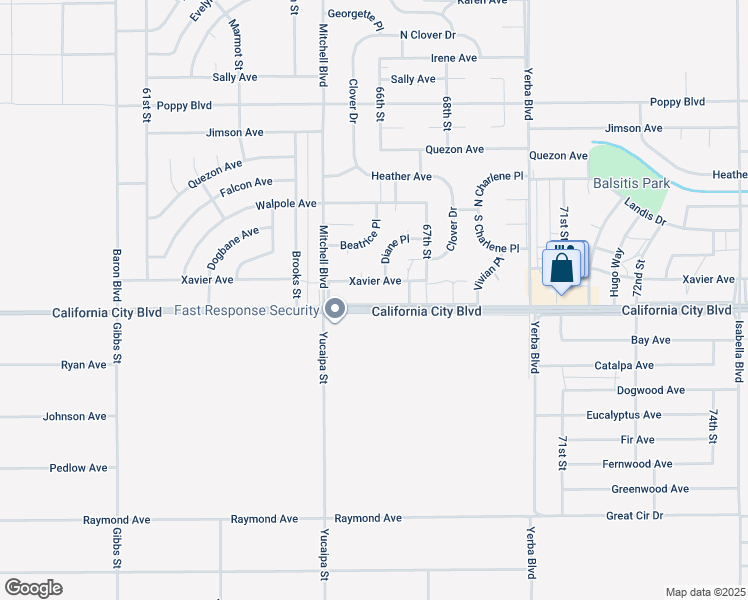map of restaurants, bars, coffee shops, grocery stores, and more near 6611 California City Boulevard in California City