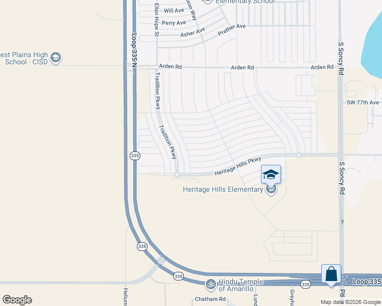 map of restaurants, bars, coffee shops, grocery stores, and more near 9704 Kori Drive in Amarillo