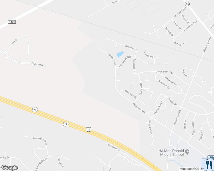 map of restaurants, bars, coffee shops, grocery stores, and more near 3827 Elizabeth Avenue in New Bern