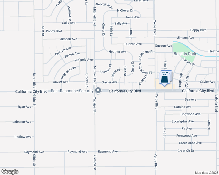 map of restaurants, bars, coffee shops, grocery stores, and more near 6611 California City Boulevard in California City