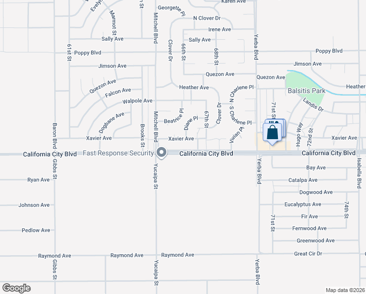 map of restaurants, bars, coffee shops, grocery stores, and more near California City Boulevard in California City