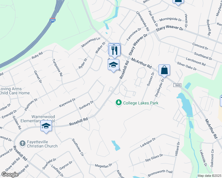 map of restaurants, bars, coffee shops, grocery stores, and more near 788 Arthington Street in Fayetteville