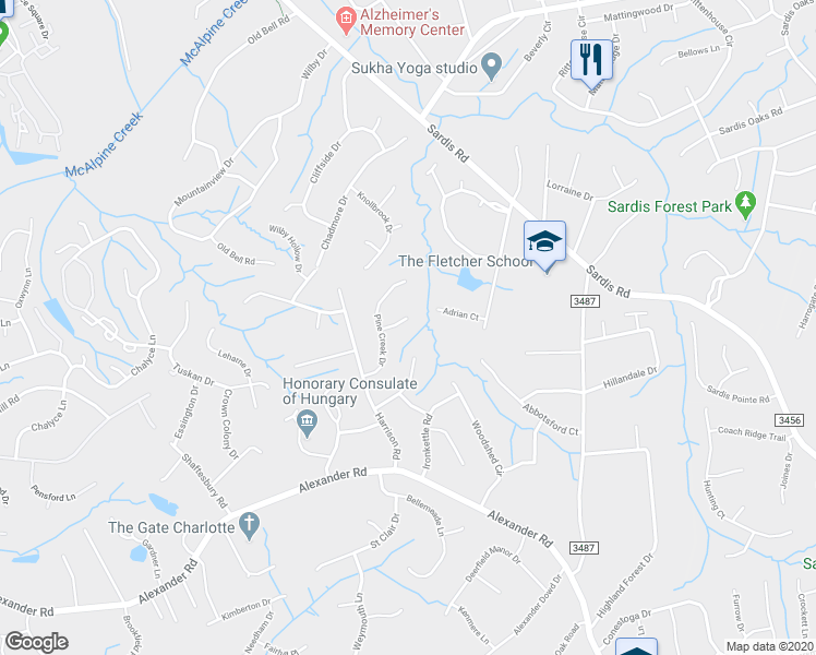 map of restaurants, bars, coffee shops, grocery stores, and more near 8222 Bellfield Place in Charlotte
