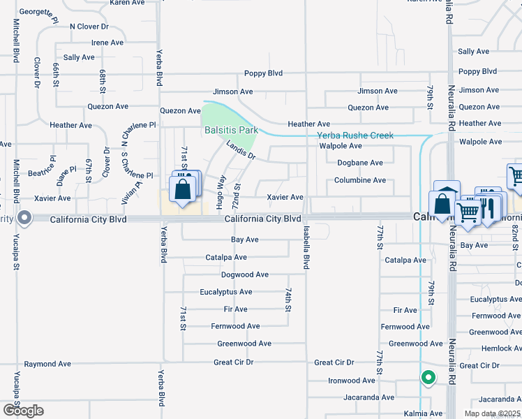 map of restaurants, bars, coffee shops, grocery stores, and more near 7317 California City Boulevard in California City
