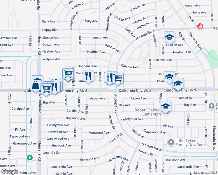 map of restaurants, bars, coffee shops, grocery stores, and more near in California City