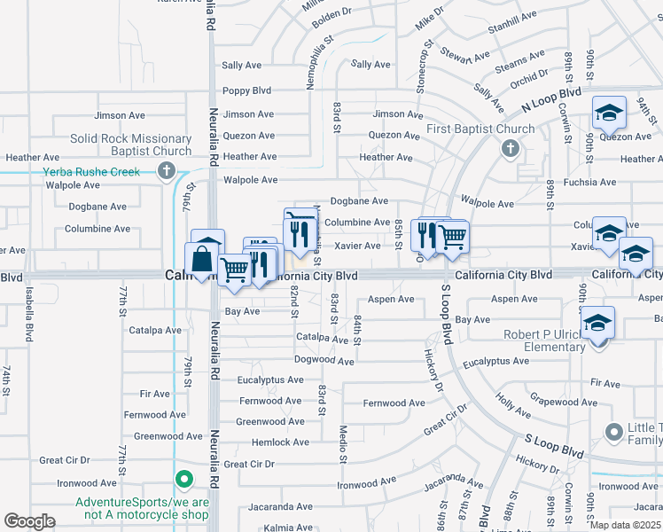 map of restaurants, bars, coffee shops, grocery stores, and more near in California City