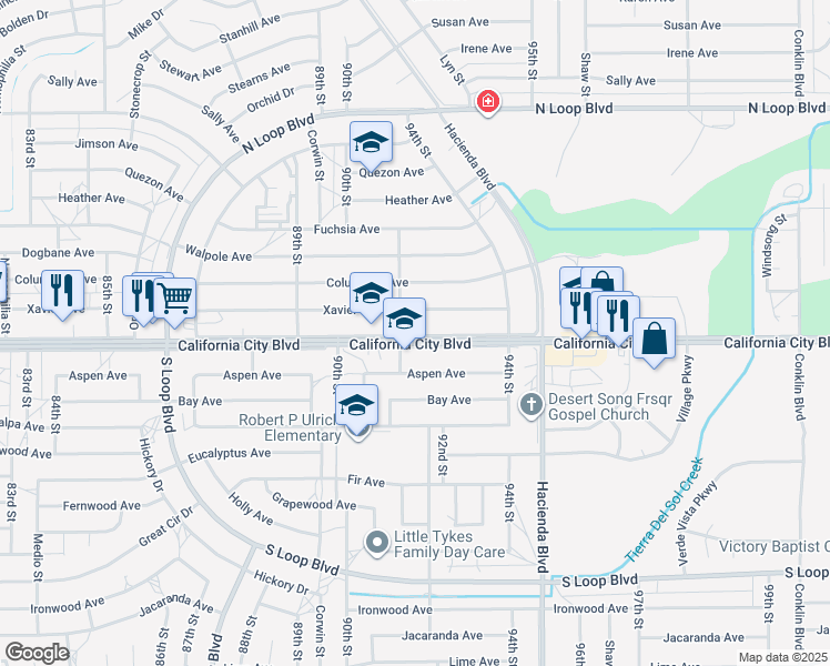map of restaurants, bars, coffee shops, grocery stores, and more near in California City