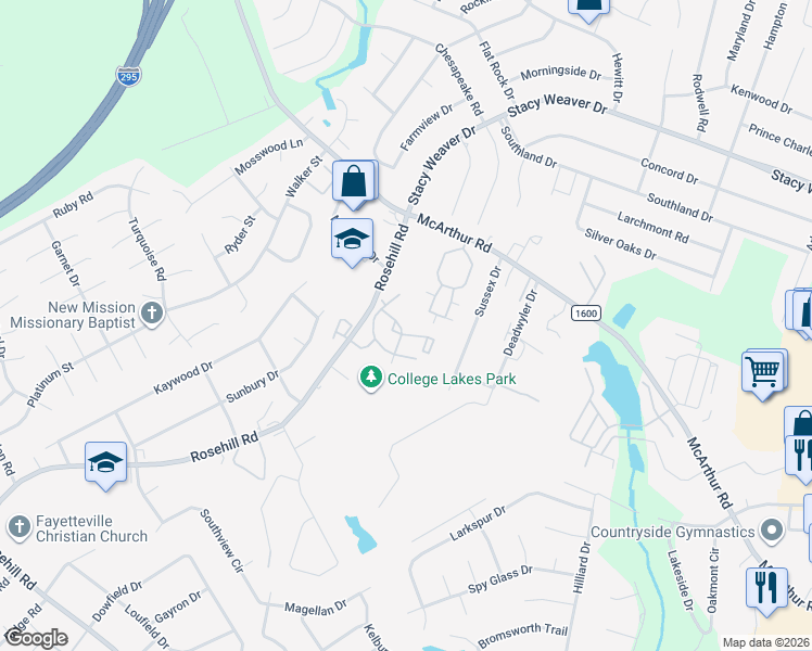 map of restaurants, bars, coffee shops, grocery stores, and more near 2523 Mulranny Drive in Fayetteville
