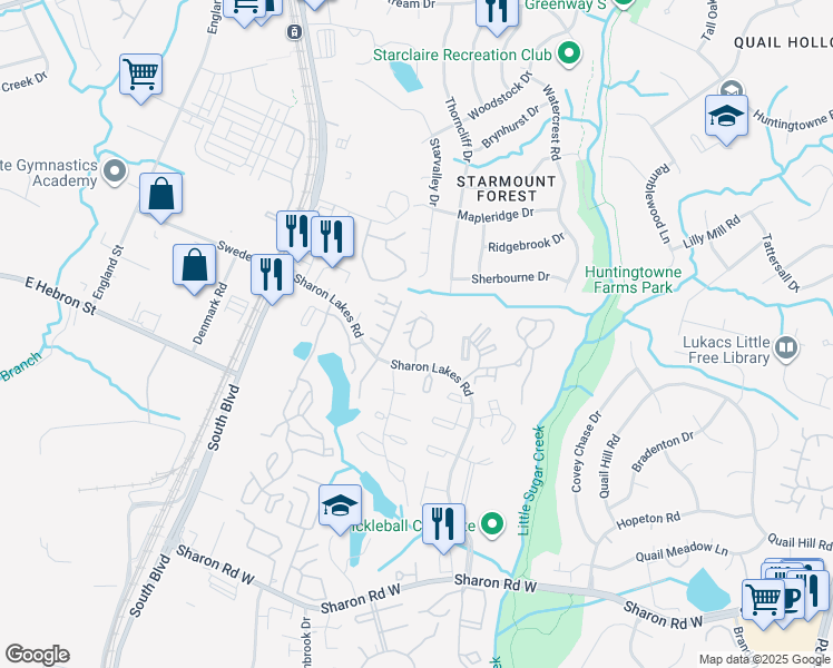 map of restaurants, bars, coffee shops, grocery stores, and more near 2008 El Verano Circle in Charlotte