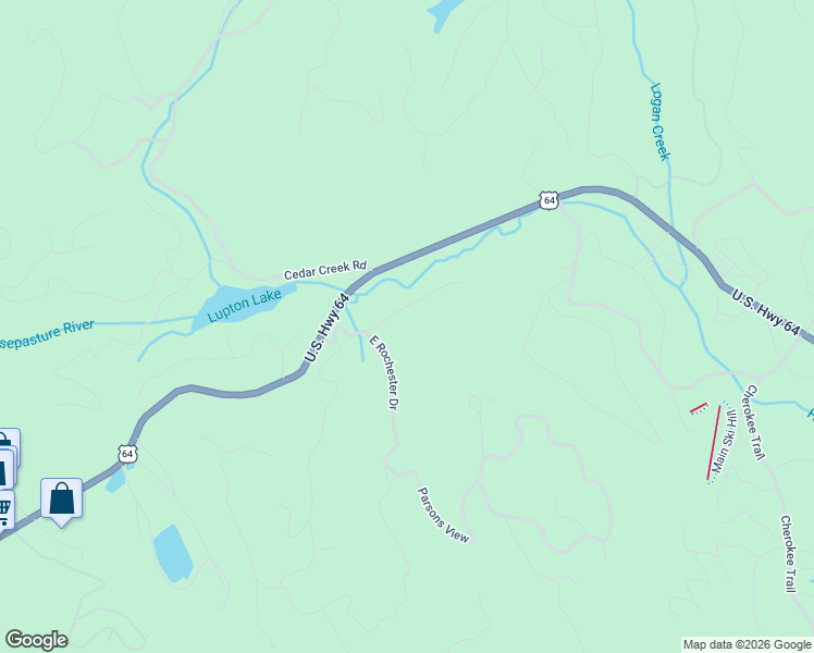 map of restaurants, bars, coffee shops, grocery stores, and more near 65 Valley Road in Cashiers
