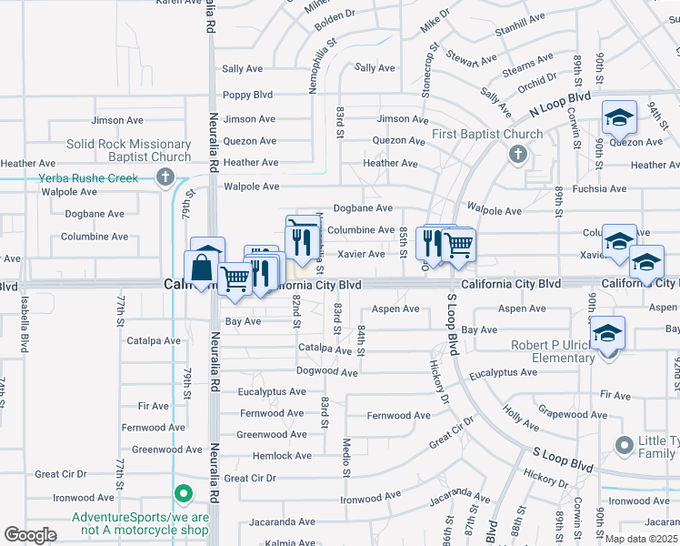map of restaurants, bars, coffee shops, grocery stores, and more near in California City