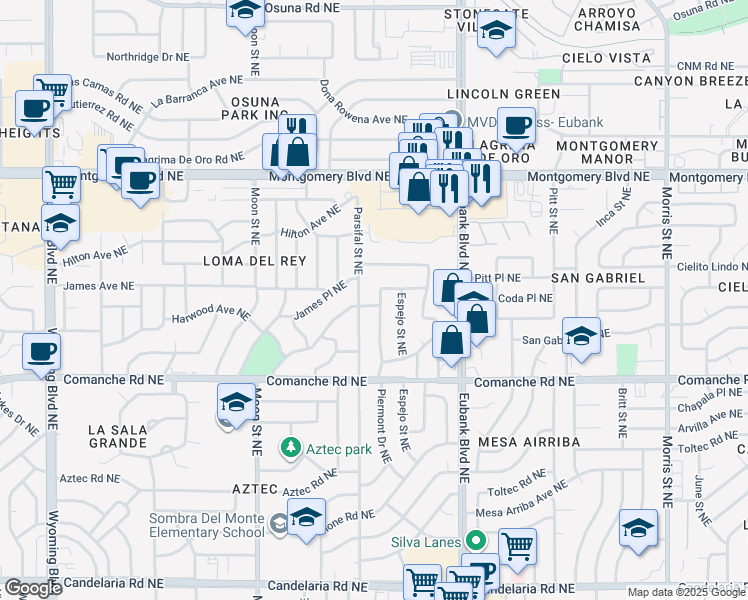 map of restaurants, bars, coffee shops, grocery stores, and more near 3833 Piermont Drive Northeast in Albuquerque